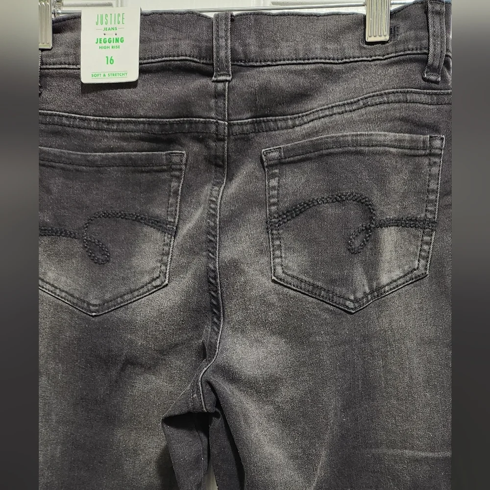 NWT Justice girl's black high rise jeggings size 16
